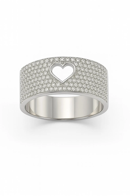 14K Solid Gold Open Heart Diamond Pave Ring