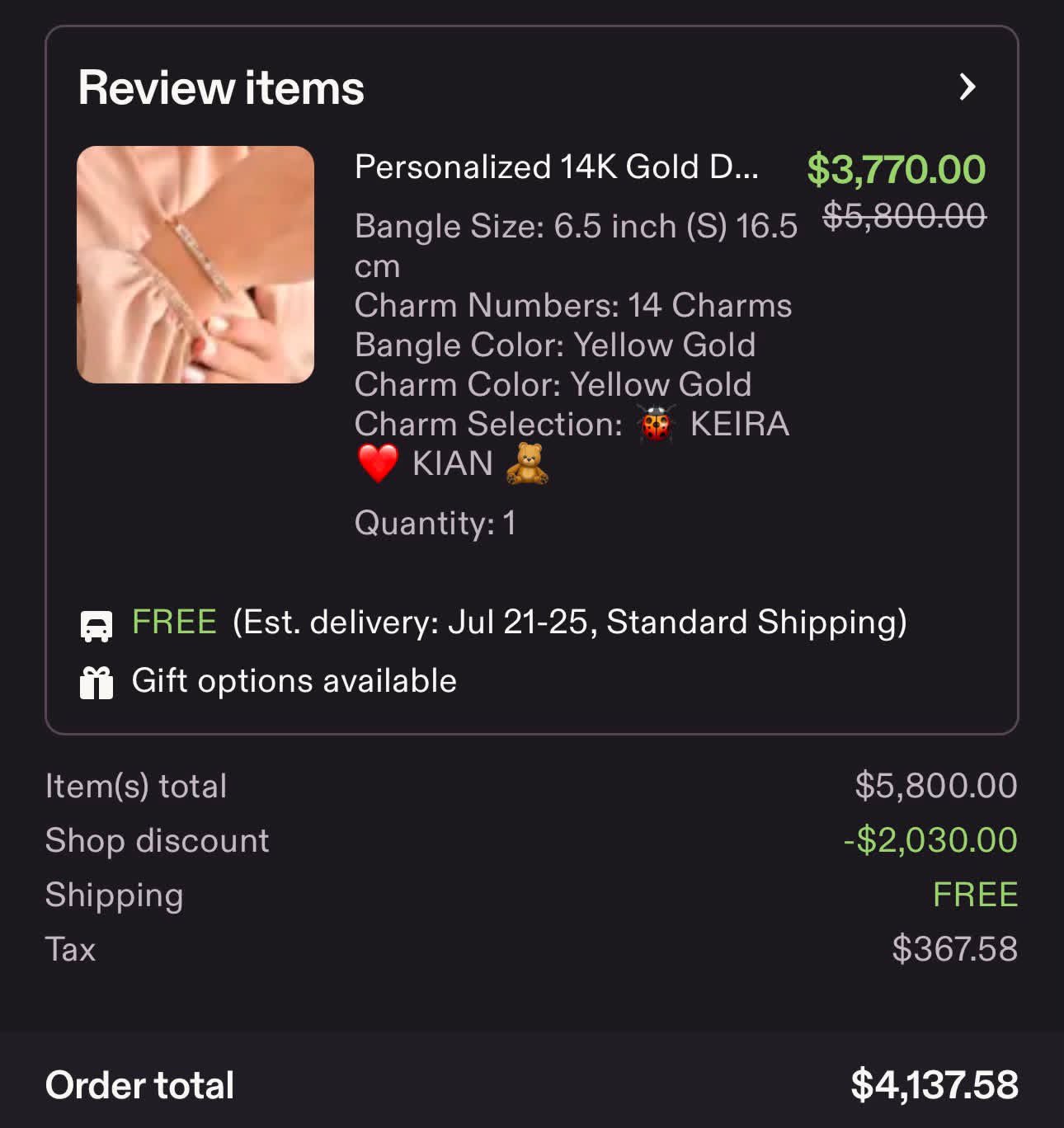 Custom Order For Angela