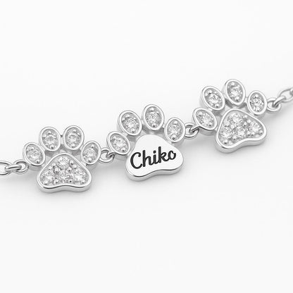 Personalized 14K Gold Diamond Paw Print Bracelet: Custom Pet Name