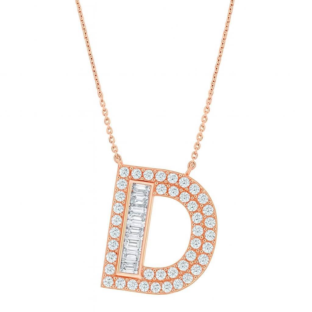 Personalized D Letter Diamond Necklace – Solid Gold Initial Jewelry