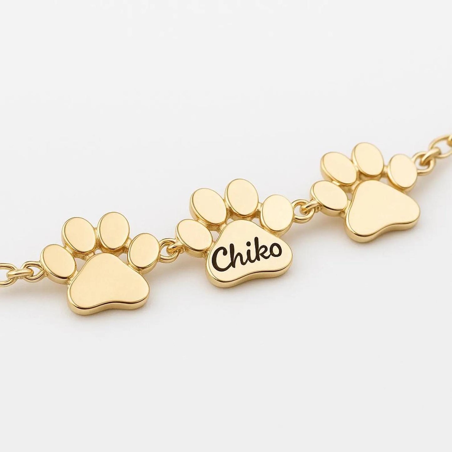 Personalized 14K Gold Diamond Paw Print Bracelet: Custom Pet Name