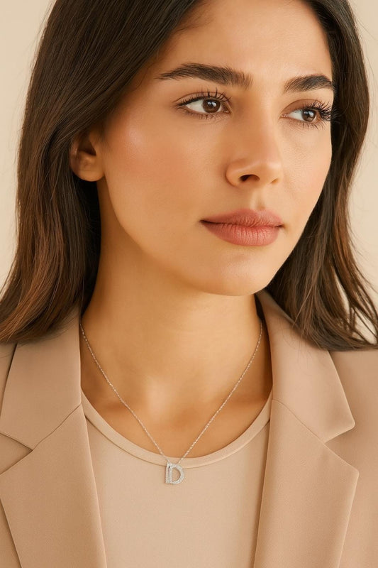 Personalized D Letter Diamond Necklace – Solid Gold Initial Jewelry