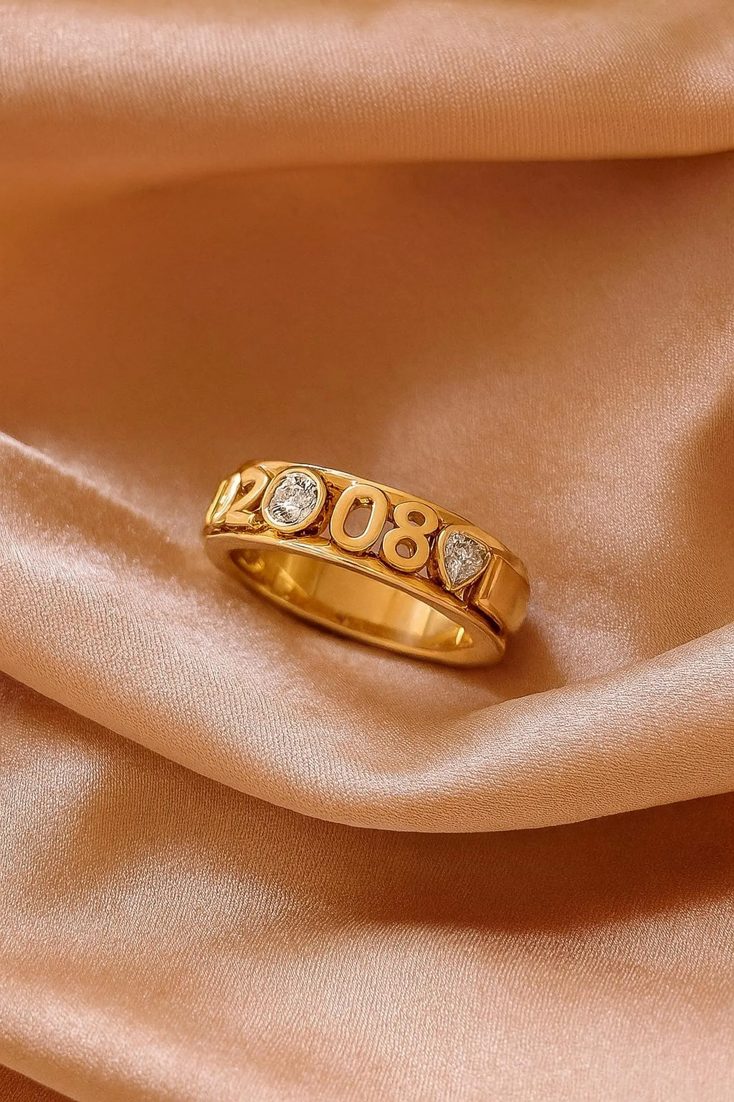 Personalized Moving Names Gold Ring, 14K Solid Gold & Natural Diamonds