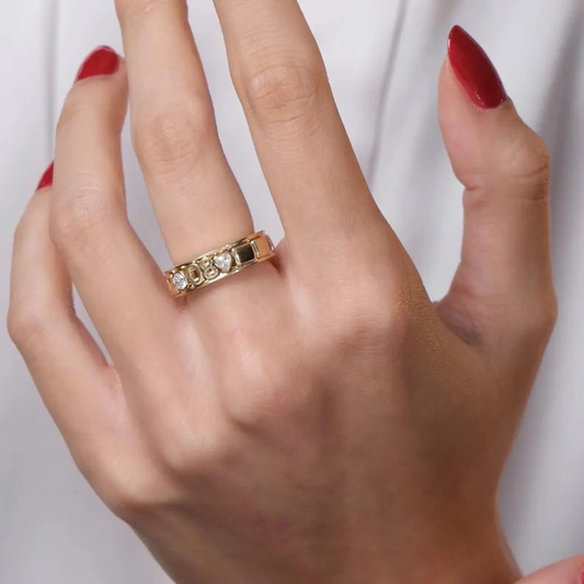 Personalized Moving Names Gold Ring, 14K Solid Gold & Natural Diamonds