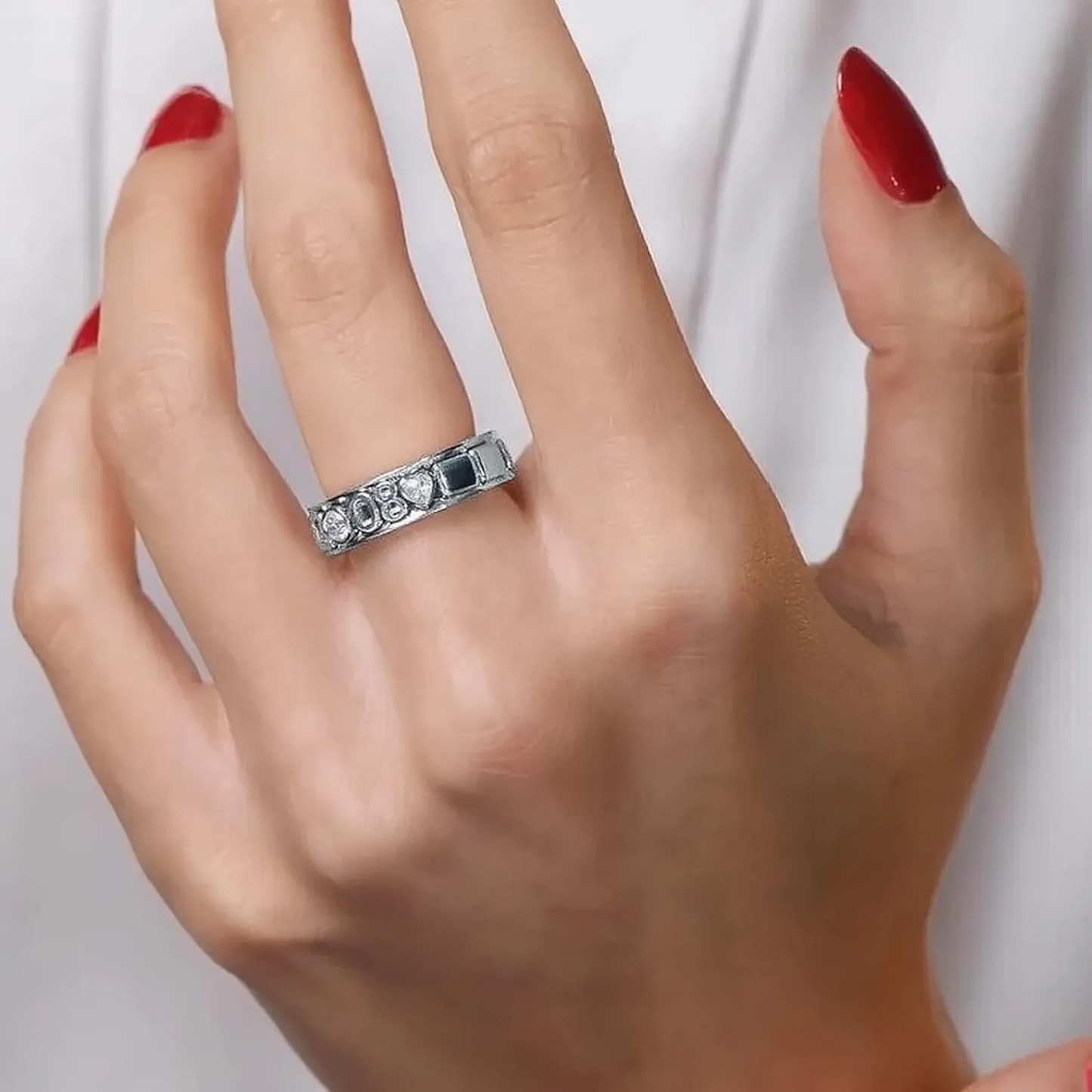 Personalized Moving Names Gold Ring, 14K Solid Gold & Natural Diamonds